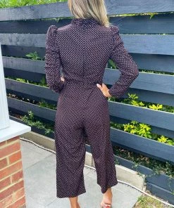 AX Paris Black Square Printed Ruched Sleeve Jumpsuit