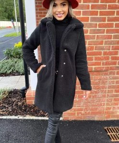 AX Paris Black Teddy Faux Fur Coat With Collar Coats & Jackets