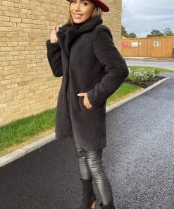 AX Paris Black Teddy Faux Fur Coat With Collar Coats & Jackets