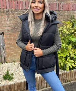 AX Paris Black Tie Waist Hooded Gilet Coats & Jackets