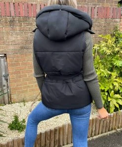 AX Paris Black Tie Waist Hooded Gilet Coats & Jackets