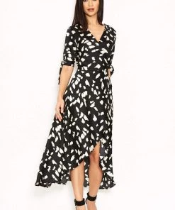 AX Paris Dresses Black Wrap Around Print Maxi Dress