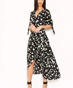 AX Paris Dresses Black Wrap Around Print Maxi Dress