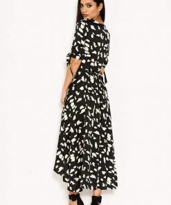AX Paris Dresses Black Wrap Around Print Maxi Dress