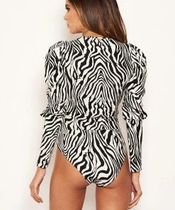 AX Paris Black Zebra Print Wrap Bodysuit