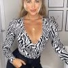 AX Paris Black Zebra Print Wrap Bodysuit