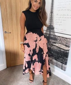 AX Paris Dresses Black And Blush Floral Print 2 In 1 Midi Dress