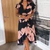 AX Paris Black And Blush Floral Print Wrap Midi Dress Dresses