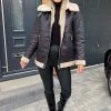 AX Paris Coats & Jackets Black And Cream Faux Suede Aviator Jacket