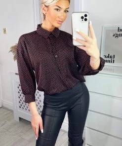 AX Paris Black And Red Printed Button Up Shirt Tops