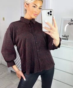 AX Paris Black And Red Printed Button Up Shirt Tops