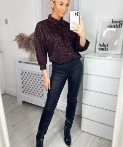 AX Paris Black And Red Printed Button Up Shirt Tops