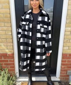 AX Paris Black And White Checked Oversized Jacket