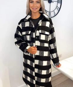 AX Paris Black And White Checked Oversized Jacket