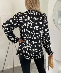 AX Paris Tops Black And White Printed Button Up Shirt