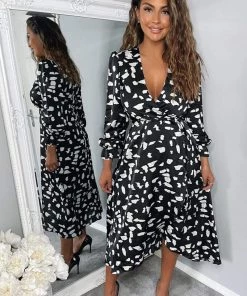 AX Paris Black And White Printed Wrap Midi Dress Dresses