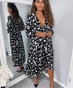 AX Paris Black And White Printed Wrap Midi Dress Dresses
