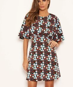 AX Paris Red Floral Wide Sleeve Skater Dress