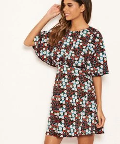 AX Paris Red Floral Wide Sleeve Skater Dress