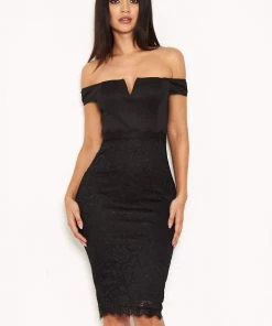 AX Paris Black Notch Front Lace Detail Midi Dress Dresses