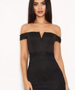 AX Paris Black Notch Front Lace Detail Midi Dress Dresses