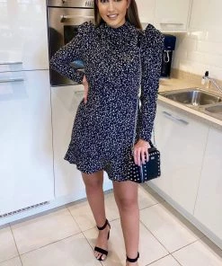 AX Paris Black Printed Puff Sleeve Skater Dress Dresses