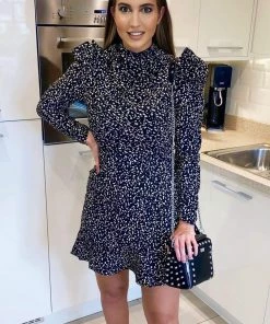 AX Paris Black Printed Puff Sleeve Skater Dress Dresses