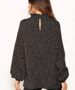 AX Paris Tops Black Spotty Pleated Frilled Neck Top 9 AX Paris Tops Black Spotty Pleated Frilled Neck Top
