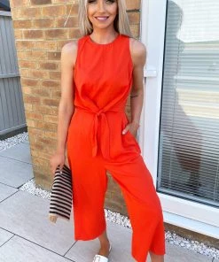 AX Paris Blood Orange Tie Waist Jumpsuit