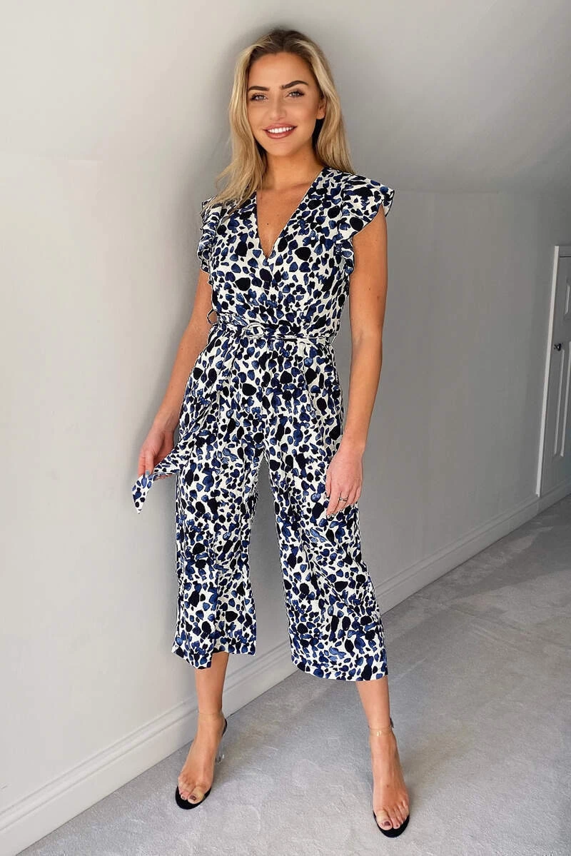 AX Paris Jumpsuits And Playsuits Blue Printed Belted Wrap Jumpsuit 2 AX Paris Jumpsuits And Playsuits Blue Printed Belted Wrap Jumpsuit
