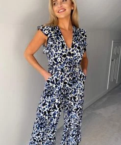 AX Paris Jumpsuits And Playsuits Blue Printed Belted Wrap Jumpsuit 8 AX Paris Jumpsuits And Playsuits Blue Printed Belted Wrap Jumpsuit