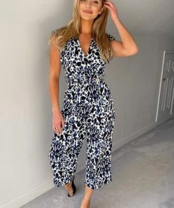 AX Paris Jumpsuits And Playsuits Blue Printed Belted Wrap Jumpsuit 9 AX Paris Jumpsuits And Playsuits Blue Printed Belted Wrap Jumpsuit