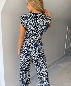 AX Paris Jumpsuits And Playsuits Blue Printed Belted Wrap Jumpsuit 10 AX Paris Jumpsuits And Playsuits Blue Printed Belted Wrap Jumpsuit