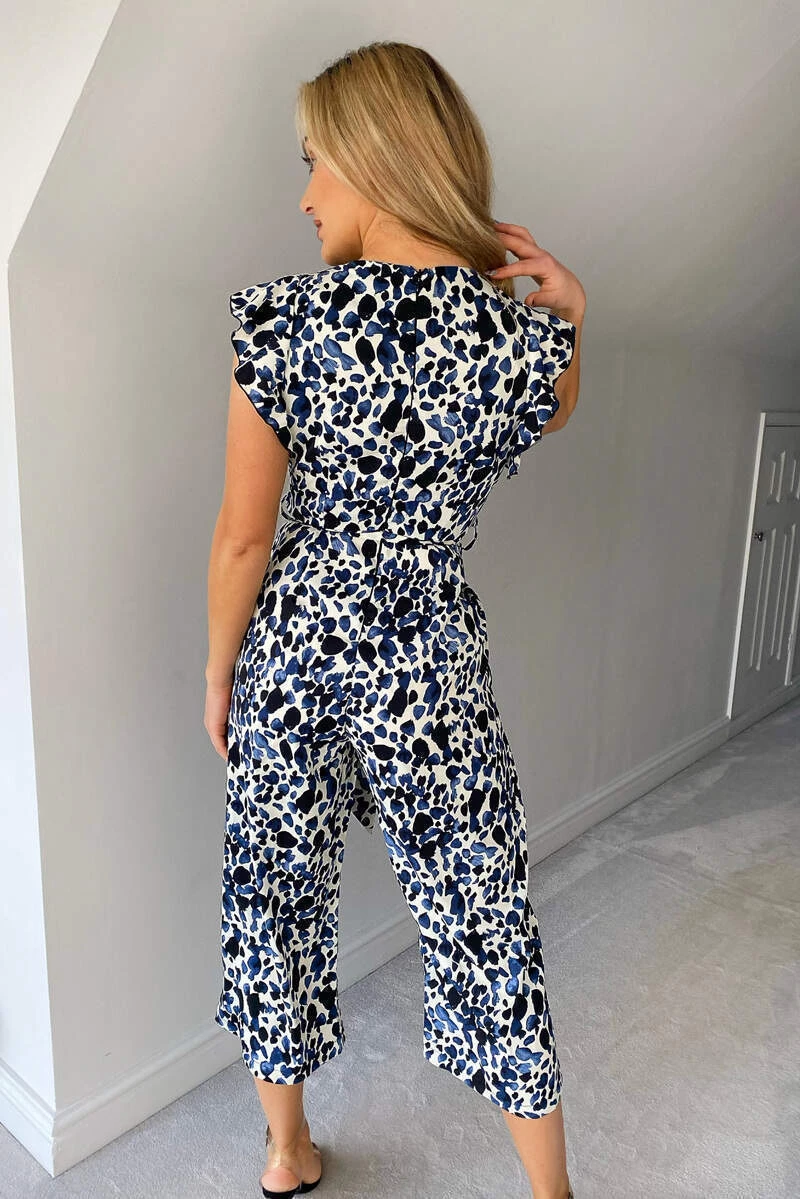 AX Paris Jumpsuits And Playsuits Blue Printed Belted Wrap Jumpsuit 5 AX Paris Jumpsuits And Playsuits Blue Printed Belted Wrap Jumpsuit