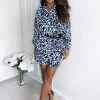AX Paris Blue Printed Ruched Side Shirt Dress