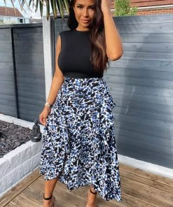 AX Paris Dresses Blue Printed Skirt 2 In 1 Midi Dress