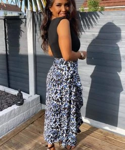 AX Paris Dresses Blue Printed Skirt 2 In 1 Midi Dress