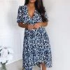 AX Paris Dresses Blue Printed Wrap Tie Midi Dress