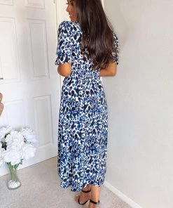 AX Paris Dresses Blue Printed Wrap Tie Midi Dress 9 AX Paris Dresses Blue Printed Wrap Tie Midi Dress