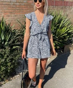 AX Paris Jumpsuits And Playsuits Blue Printed Wrap Tie Waist Playsuit 11 AX Paris Jumpsuits And Playsuits Blue Printed Wrap Tie Waist Playsuit