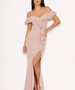 AX Paris Mushroom Cold Shoulder Frill Detail Split Dress