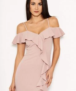 AX Paris Mushroom Cold Shoulder Frill Detail Split Dress 8 AX Paris Mushroom Cold Shoulder Frill Detail Split Dress