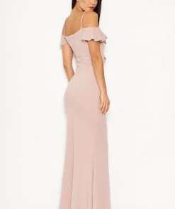 AX Paris Mushroom Cold Shoulder Frill Detail Split Dress 7 AX Paris Mushroom Cold Shoulder Frill Detail Split Dress