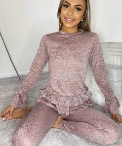 AX Paris Loungewear Blush Double Frill Lounge Set