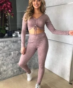 AX Paris Blush Tie Crop Top Lounge Set Loungewear