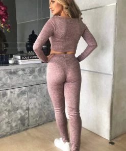 AX Paris Blush Tie Crop Top Lounge Set Loungewear