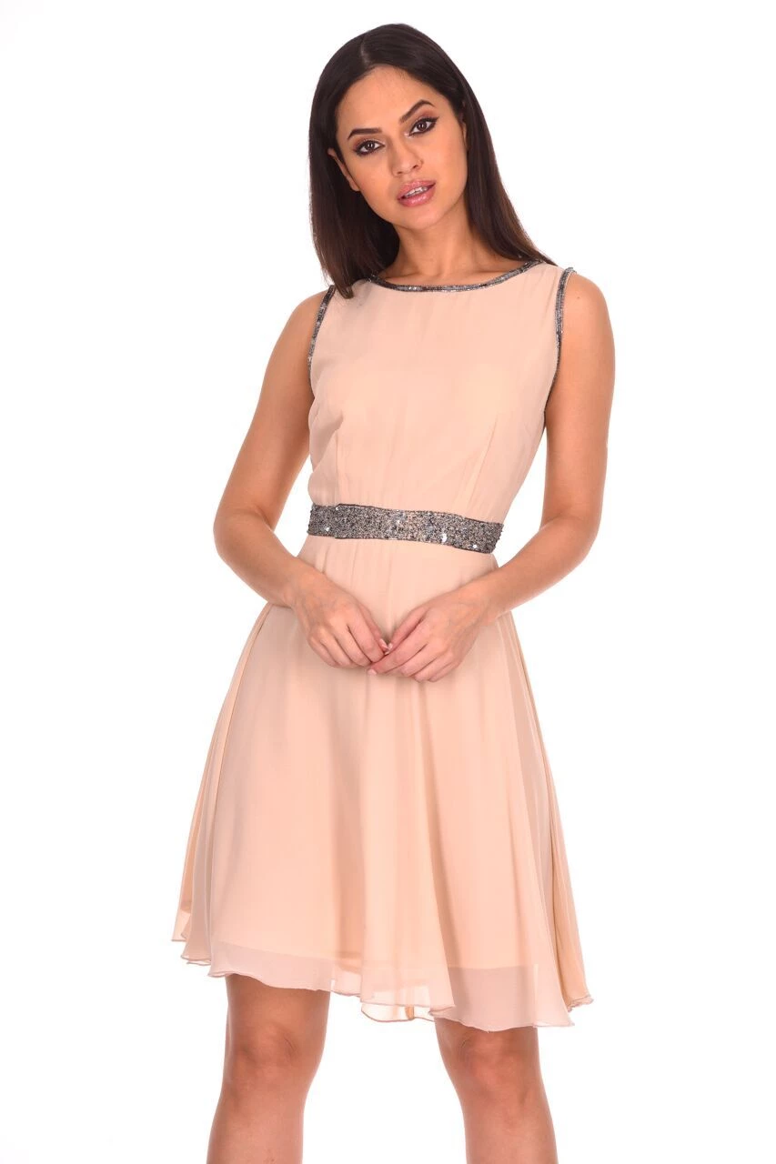 AX Paris Dresses Champagne Sequin Skater Dress 1 AX Paris Dresses Champagne Sequin Skater Dress