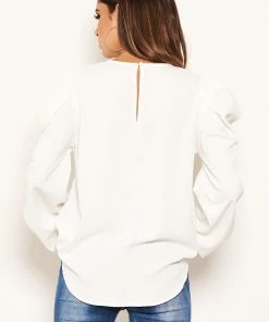 AX Paris Cream Puff Sleeve Loose Fit Top
