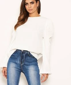 AX Paris Cream Puff Sleeve Loose Fit Top