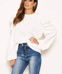 AX Paris Cream Puff Sleeve Loose Fit Top